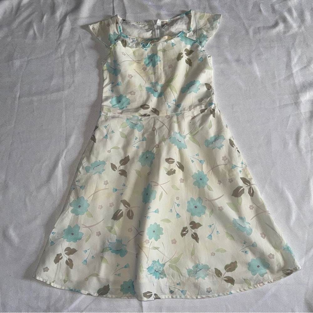 Old Navy Girls Size 10 Floral Fit & Flare Dress – Light Blue & Cream